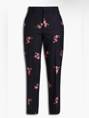 RED Valentino floral-appliquéd wool-blend twill tapered pants in black and pink